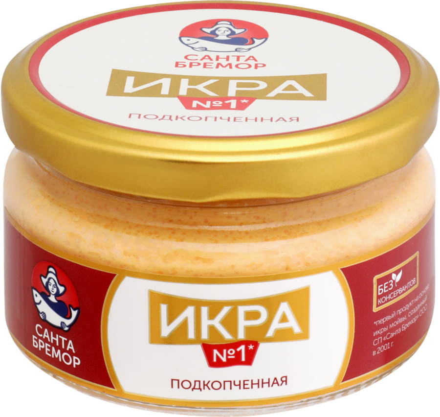 Икра №1 Санта Бремор подкопченная, икра мойвы деликатесная 180г