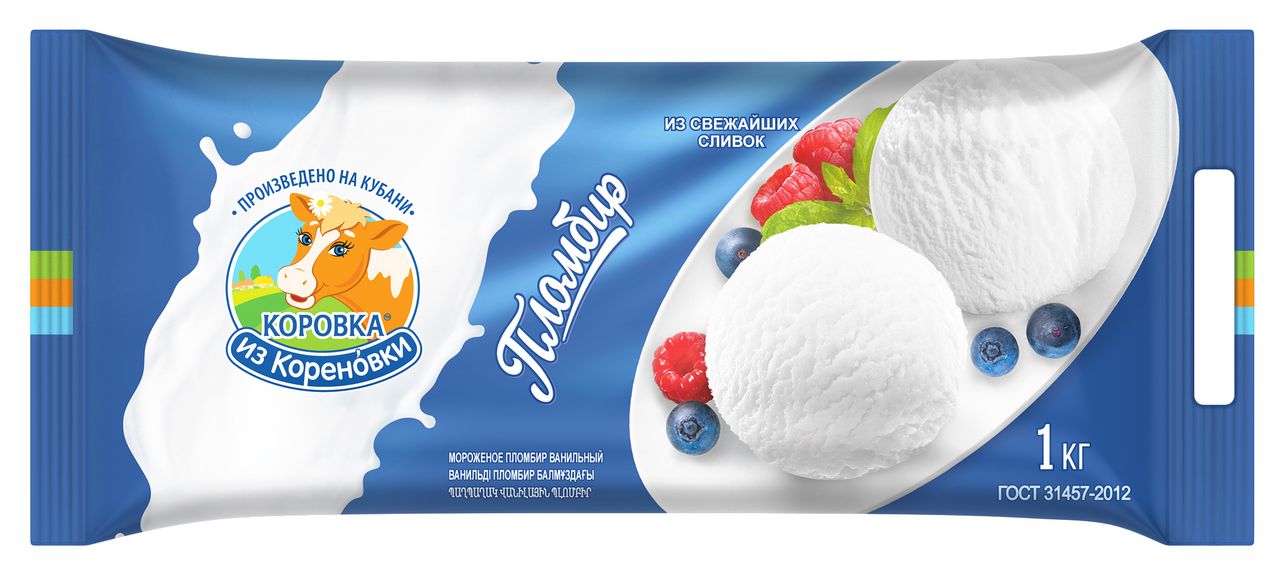 Мороженое пломбир Коровка из Кореновки Ванильное 15% 1кг