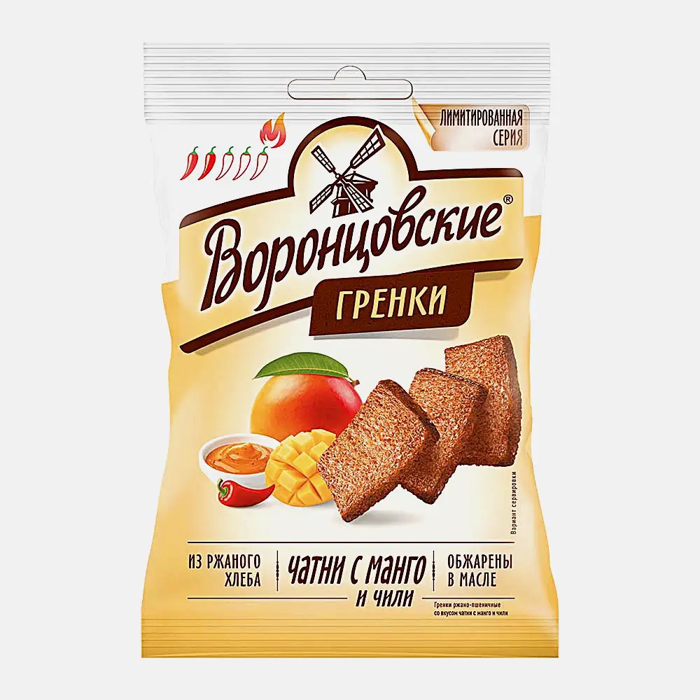 Гренки ржано-пшеничные Воронцовские манго-чили 60г