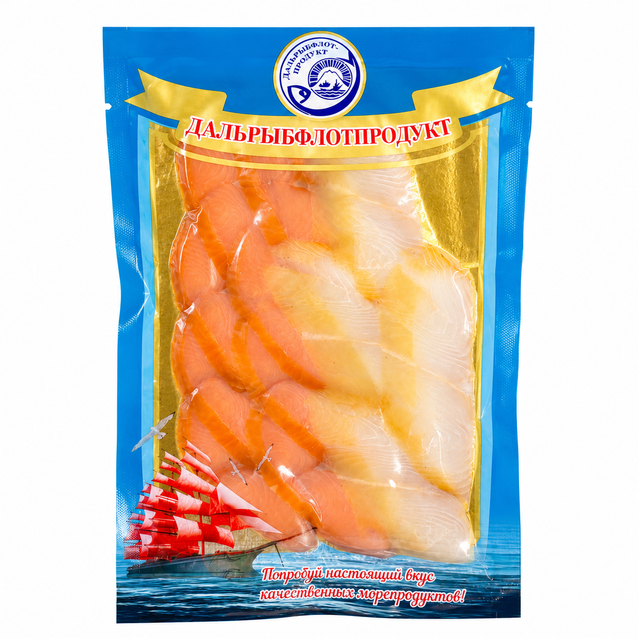 Кета-палтус ассорти нарезка малосоленая Дальрыбфлотпродукт 100г