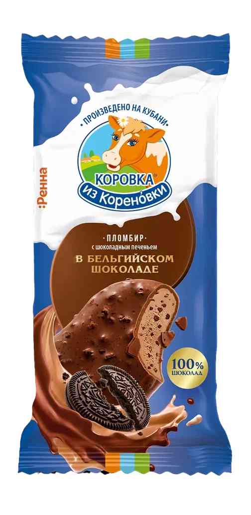 Мороженое пломбир Коровка из Кореновки эскимо с шоколадным печеньем Брауни в бельгийском шоколаде 70