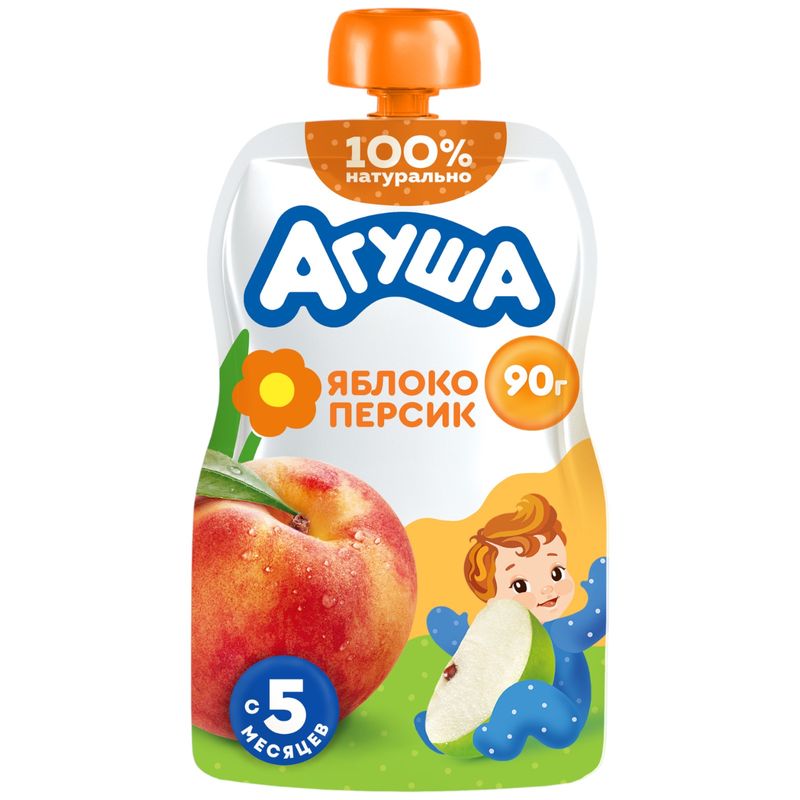 Пюре детское фруктовое Агуша яблоко-персик с 5 мес. 90г