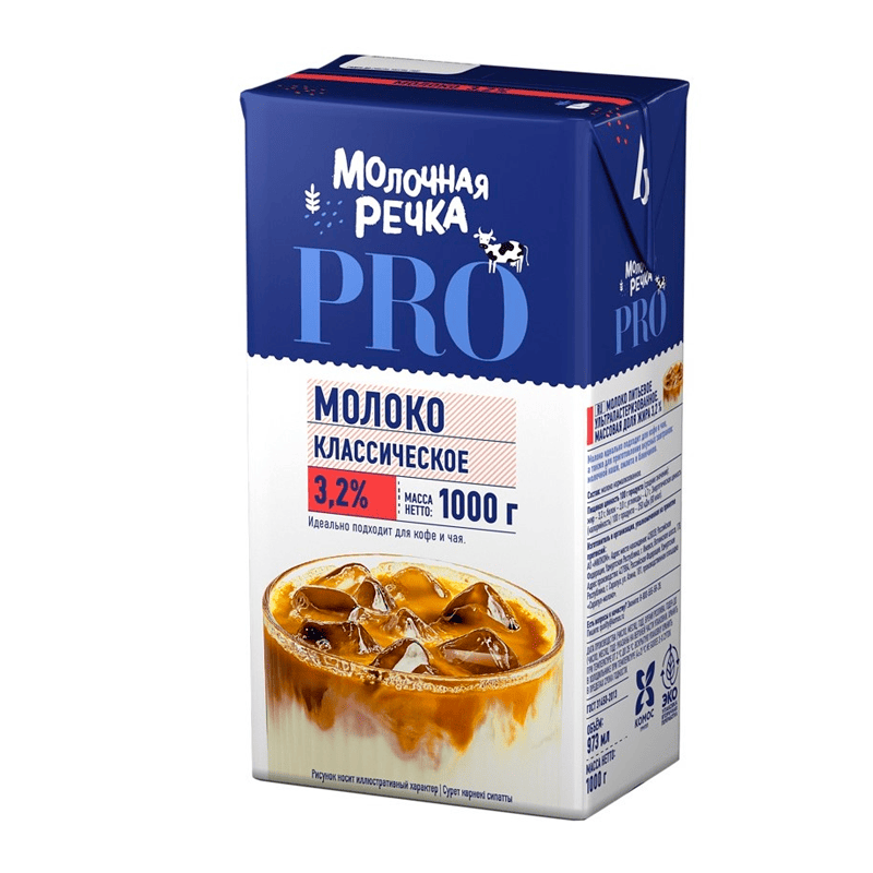 Молоко Молочная речка 3,2 % 1л