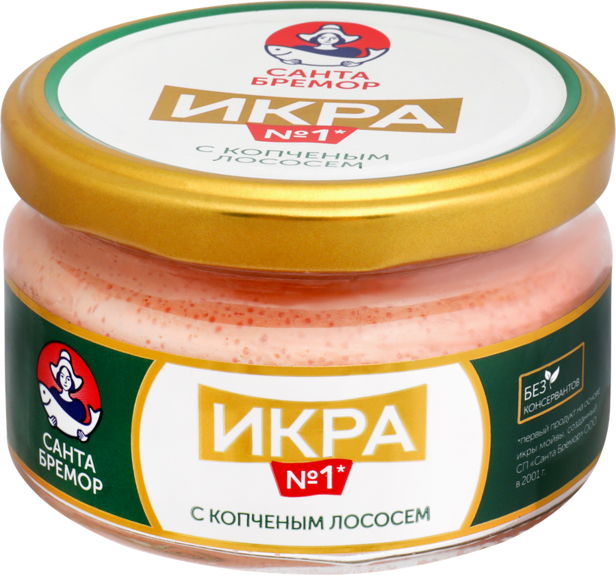 Икра №1 Санта Бремор копченый лосось, икра мойвы деликатесная 180г