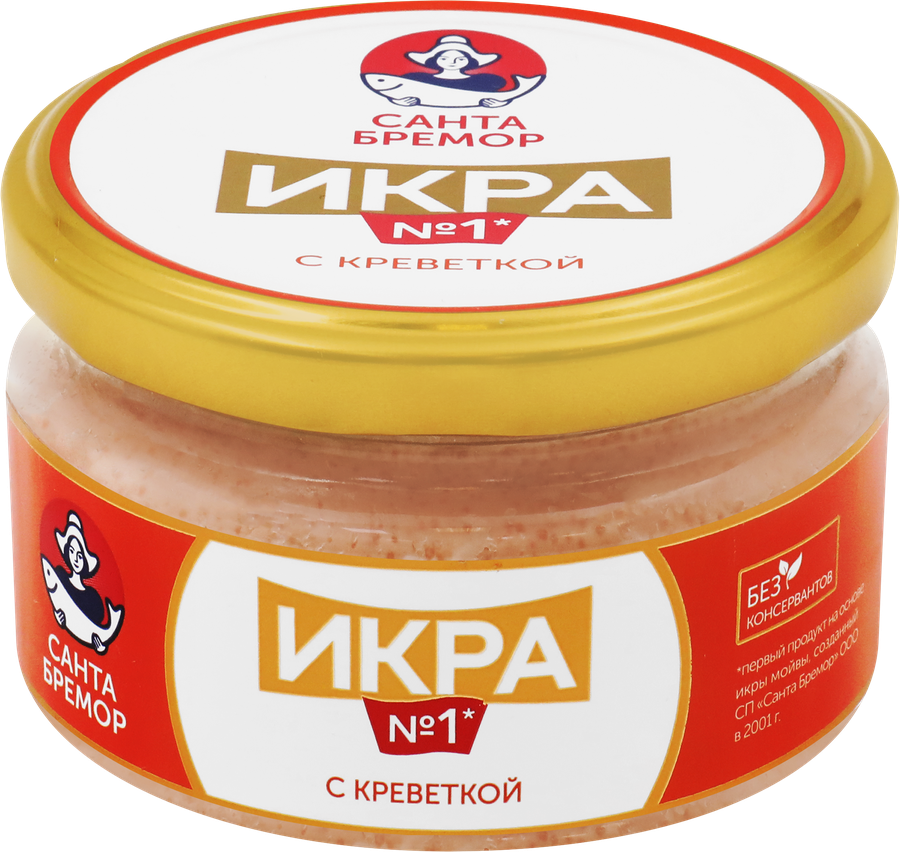 Икра №1 Санта Бремор с креветкой, икра мойвы деликатесная 180г