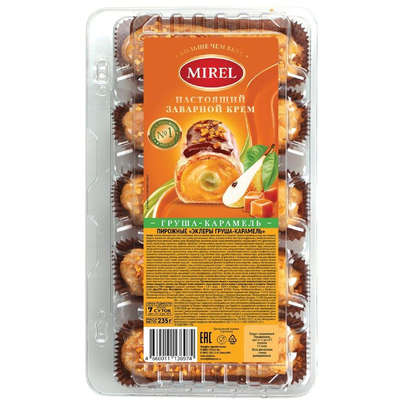 Пирожные Mirel Эклеры груша-карамель 235г