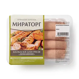 Колбаски для гриля Домашние куриные Мираторг замороженные 400г