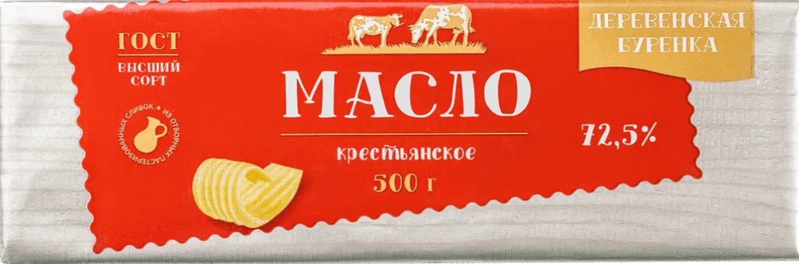 Масло сливочное Деревенская Буренка крестьянское несоленое 72,5% 500г
