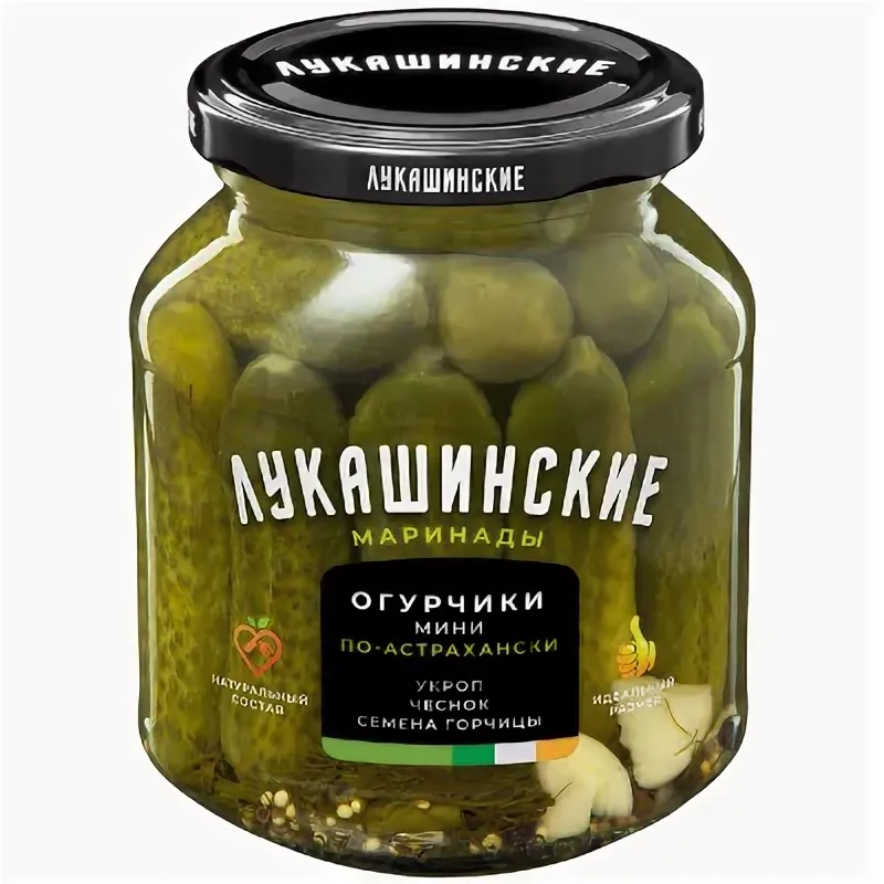 Огурцы маринованные Мини по-Астрахански Лукашинские 340г