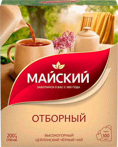 Чай черный МАЙСКИЙ Отборный Цейлонский байховый листовой 100пак