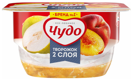 Творожок Чудо двухслойный Персик-груша 4.2%, 100г