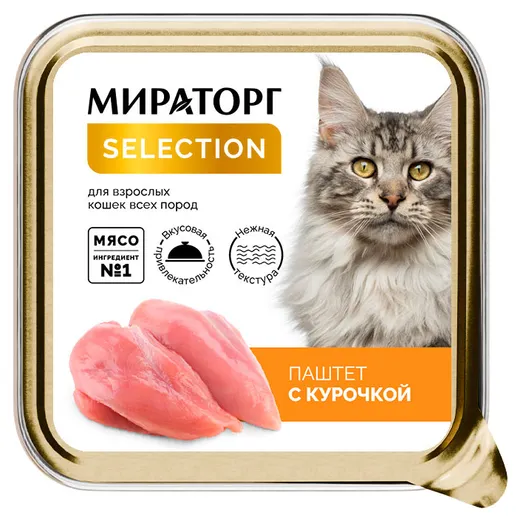 Корм влажный для кошек Мираторг Selection паштет с курочкой 100г