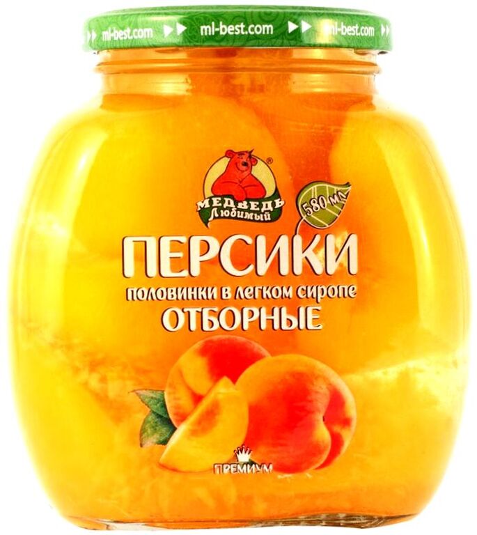 Компот Персики половинки в сиропе Медведь Любимый 580мл