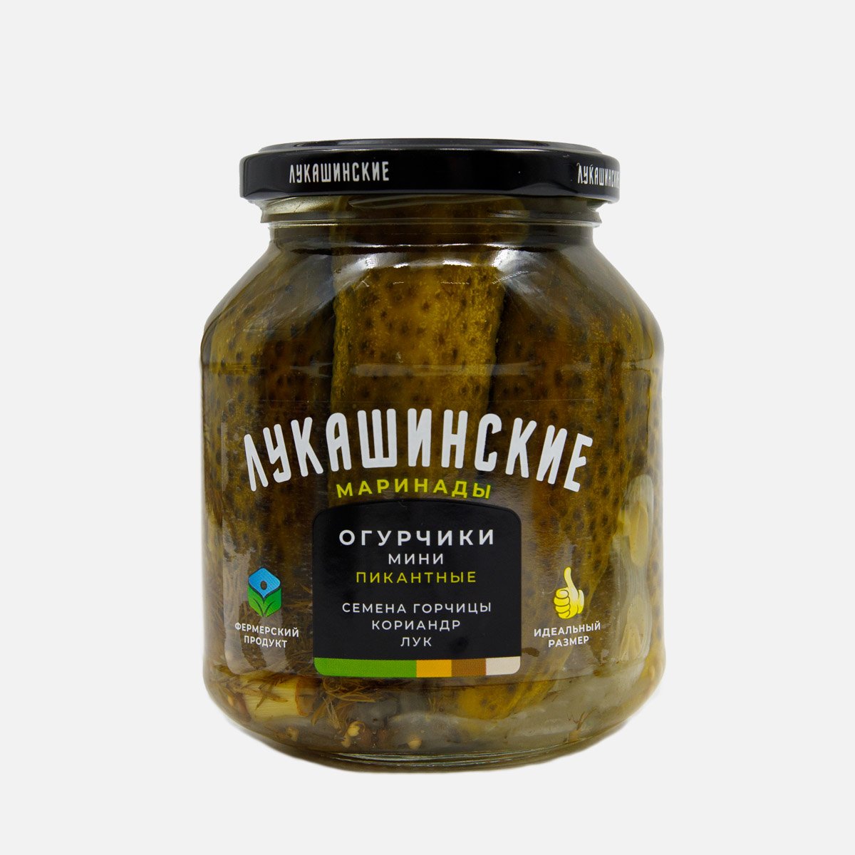 Огурцы маринованные Мини Пикантные сладко-пряные Лукашинские 340г 