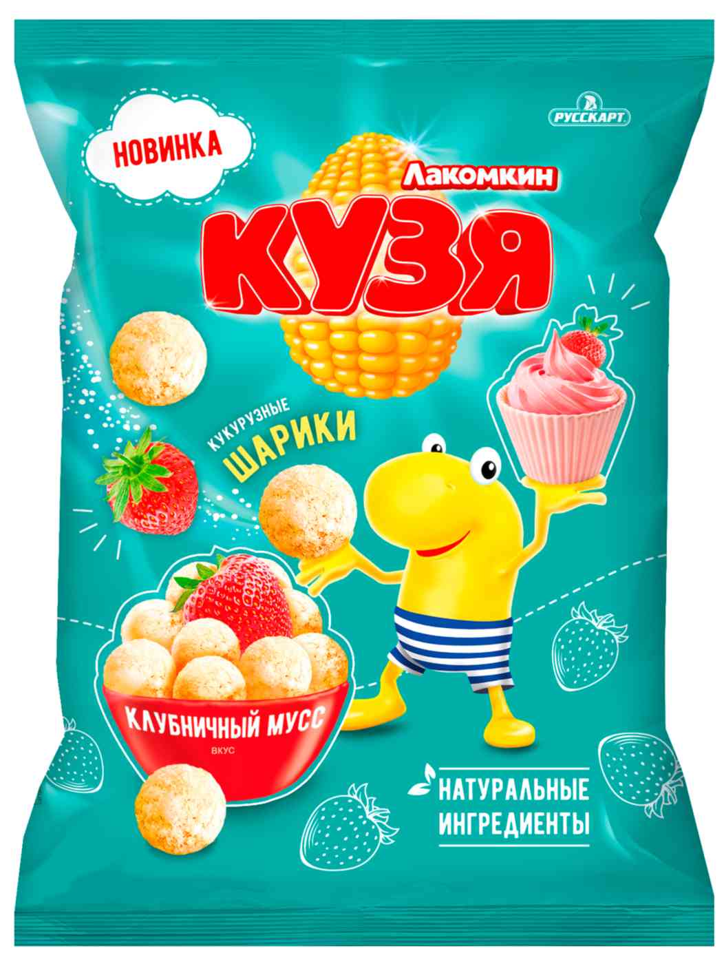 Кукурузные шарики Кузя Лакомкин Клубничный мусс 100г