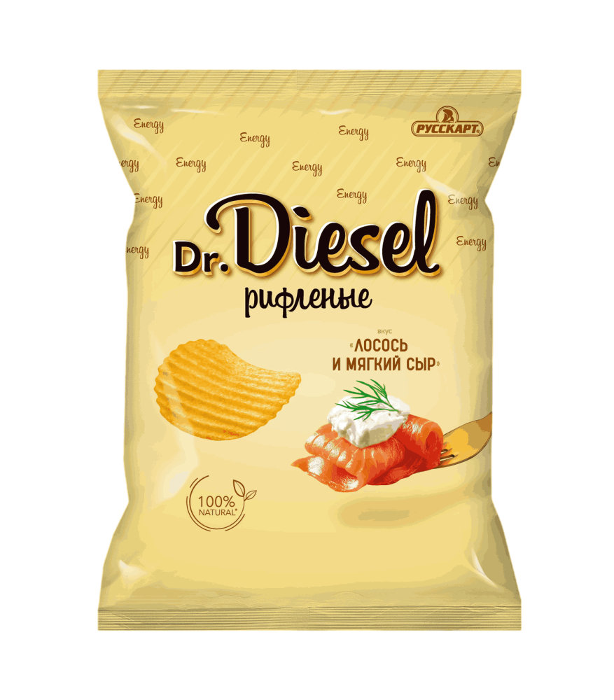 Чипсы Dr. Diesel со вкусом лосось и мягкий сыр  рифленые из натурального картофеля 120г