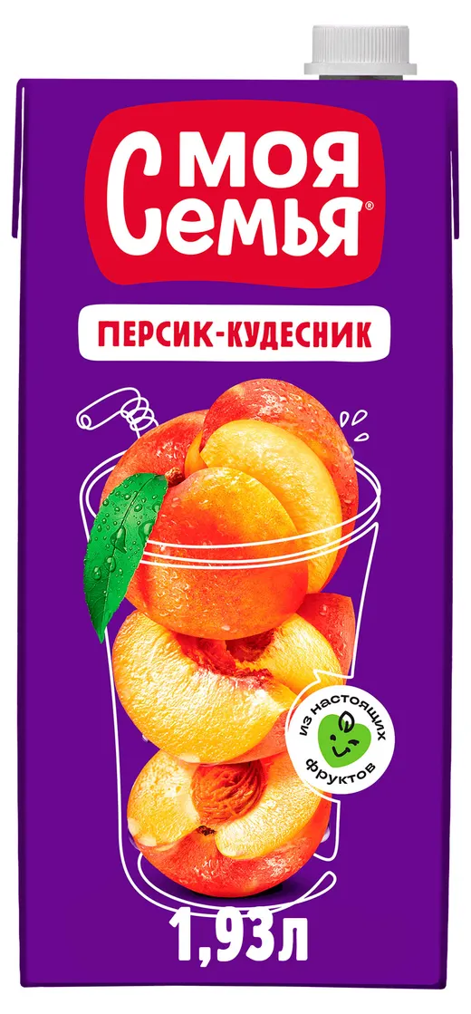 Напиток сокосодержащий Моя Семья из груш, яблок и персиков Персик-Кудесник 1,93л