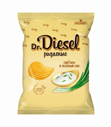 Чипсы Dr. Diesel со вкусом сметана и зеленый лук рифленые из натурального картофеля 120г