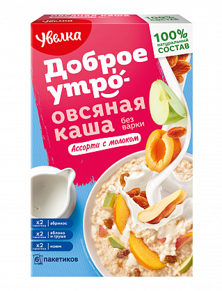 Каша овсяная быстрого приготовления Ассорти с молоком Увелка 240г