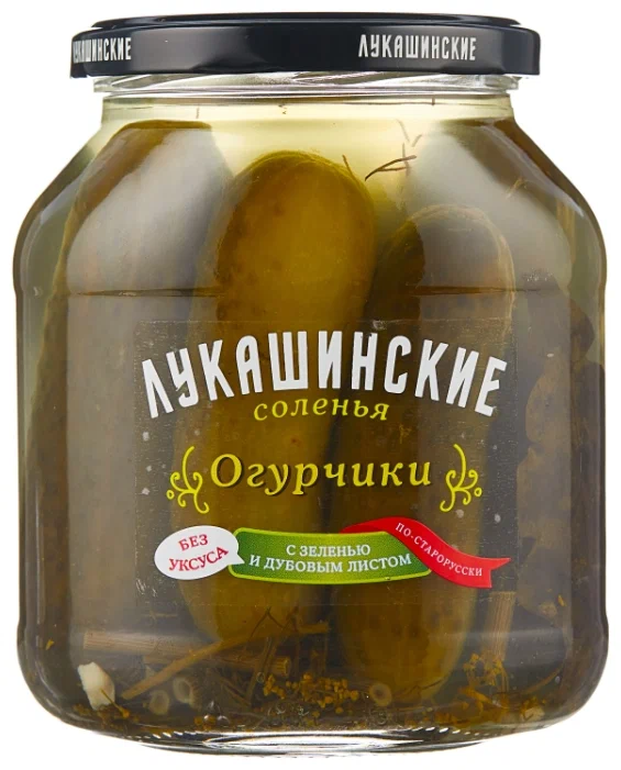 Огурцы манринованные По-Старорусски с дубовым листом Лукашинские 670г 