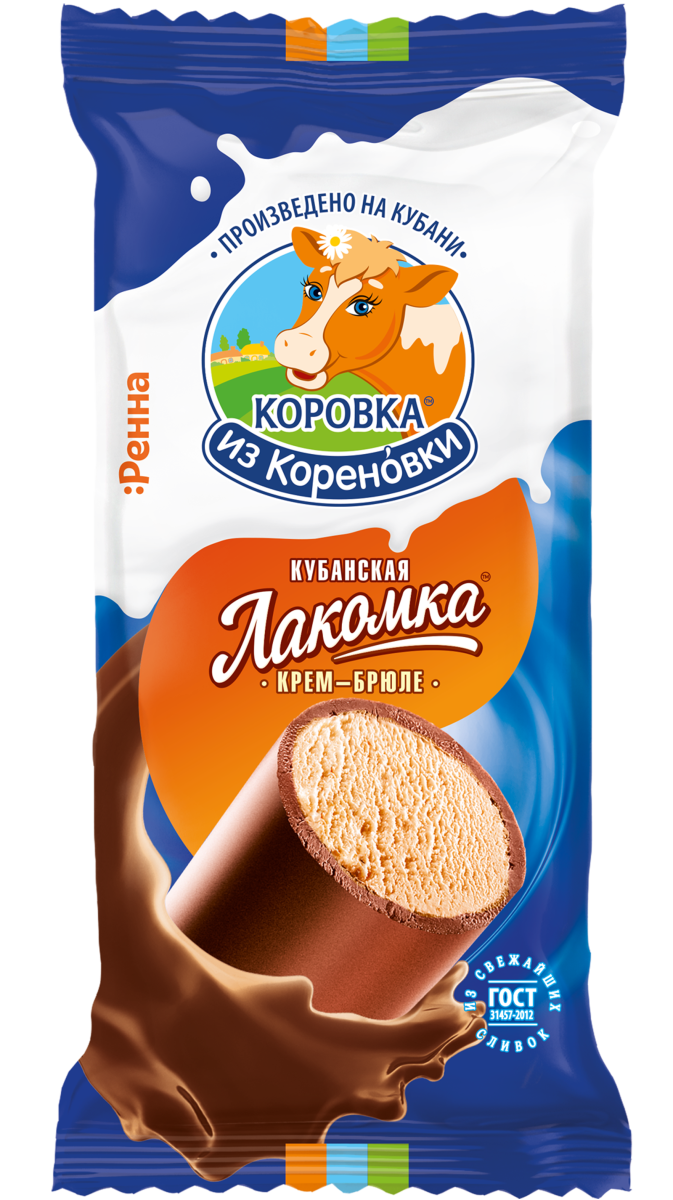 Мороженое пломбир Коровка из Кореновки крем-брюле в шоколадно-сливочной глазури 15% 90г