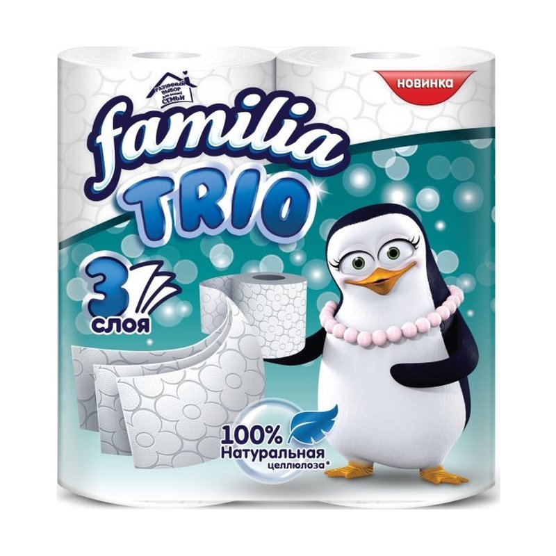 Туалетная бумага Familia Trio белая 3 слоя 4 шт