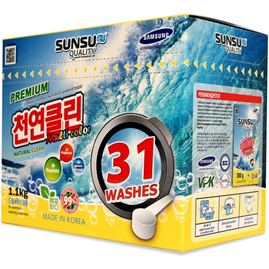 Стиральный порошок SUNSU QUALITY multi color для цветного белья, бесфосфатный, концентрированный 1.1 кг
