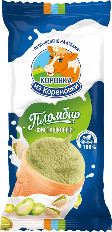 Мороженое Коровка из Кореновки Пломбир в вафельном стакане фисташковый 80г