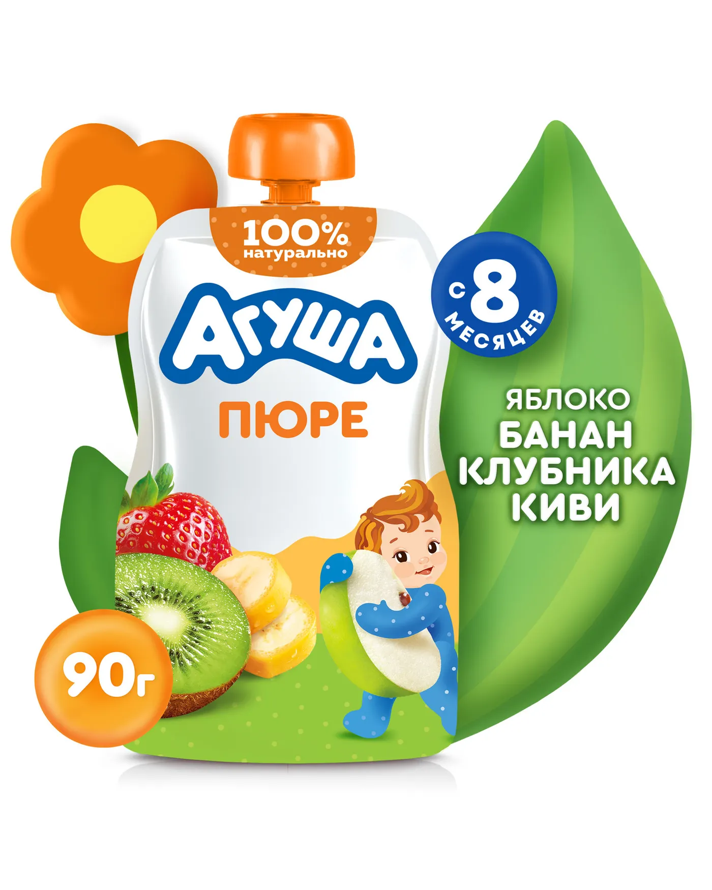 Пюре Агуша Яблоко-банан-клубника-киви с 8 мес 90г