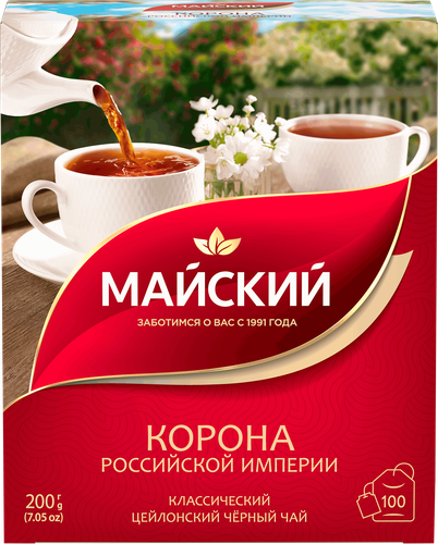 Чай черный МАЙСКИЙ Корона Российской Империи Цейлонский байховый листовой 100пак