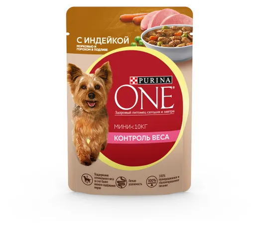 Корм влажный для собак Purina ONE с индейкой, морковью и горохом в подливе 85 г