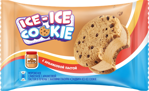 Мороженое Инмарко Ice-ice cookie Ледяное печенье, сливочное с арахисовой пастой в печенье 8%, без змж, сэндвич 65г