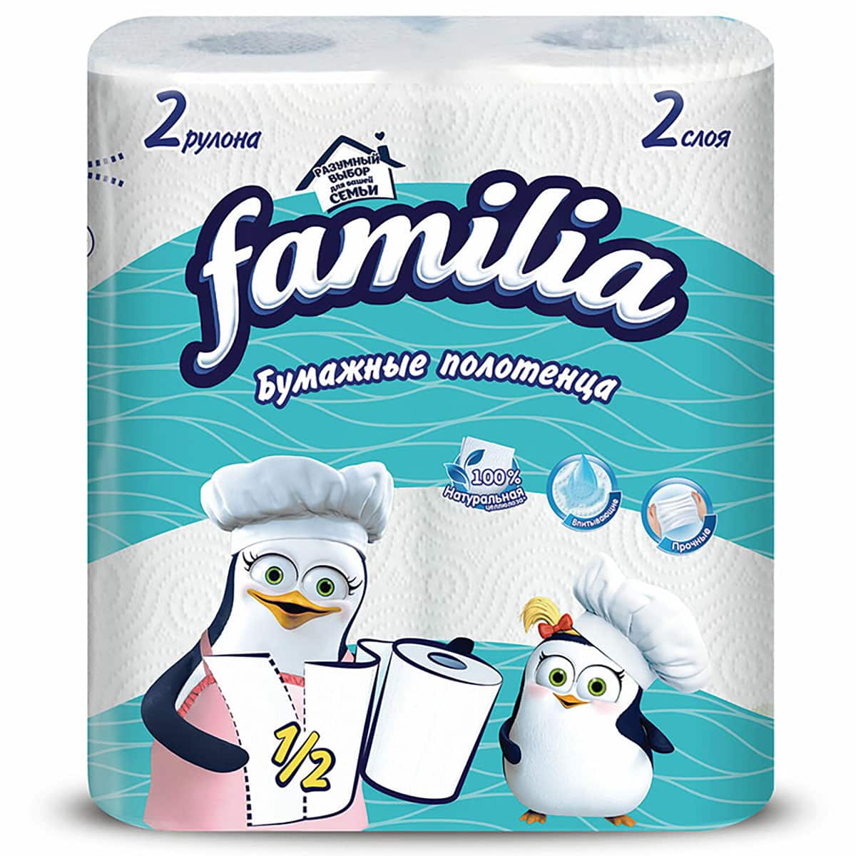 Полотенца бумажные в рулоне Familia 2-х слойные белые 2 рулона