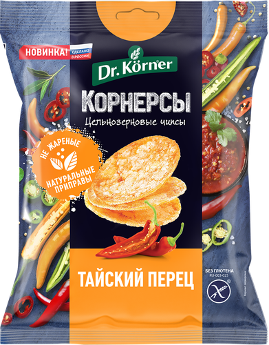Чипсы Корнерсы цельнозерновые рисово-кукурузные DR KORNER с тайским острым сладким перцем 50г