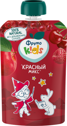 Пюре фруктово-ягодное ФРУТОKIDS Красный микс, яблоко, черешня, малина и красная смородина, с 5 месяцев 90г