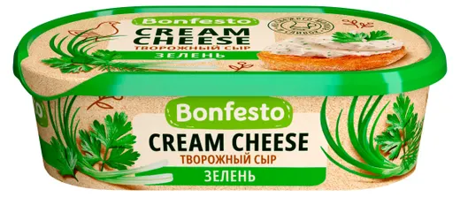 Сыр мягкий сливочный творожный Кремчиз Bonfesto с зеленью 65%  140г