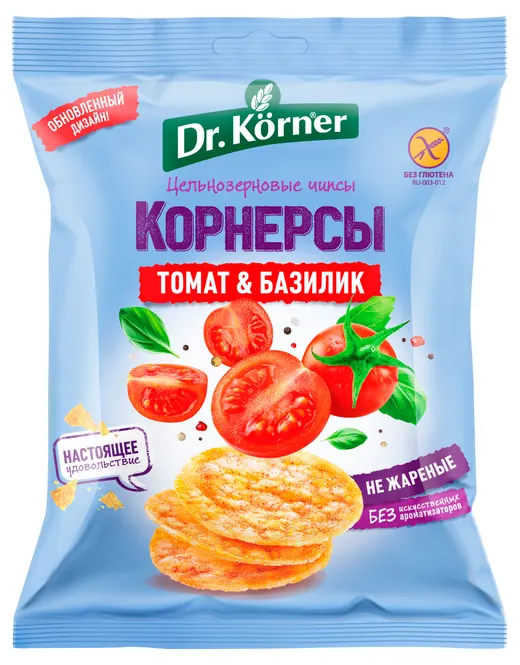 Чипсы Dr.Korner Корнерсы кукурузно-рисовые с томатом и базиликом 50г