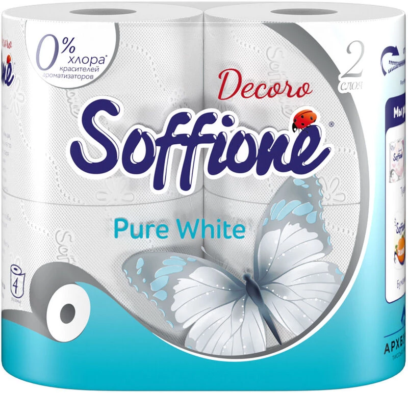 Туалетная бумага Soffione Decoro Pure White 2 слоя 4 шт