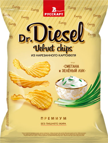 Чипсы картофельные DR.DIESEL со вкусом сметана и зеленый лук 120г