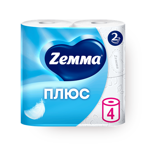 Туалетная бумага Zemma Плюс белая 2 слоя 4 шт