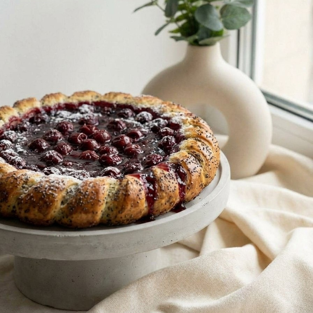 Пирог с вишней открытый