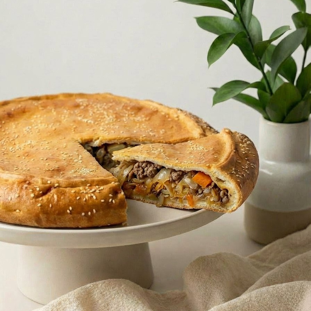 Пирог говядина с капустой