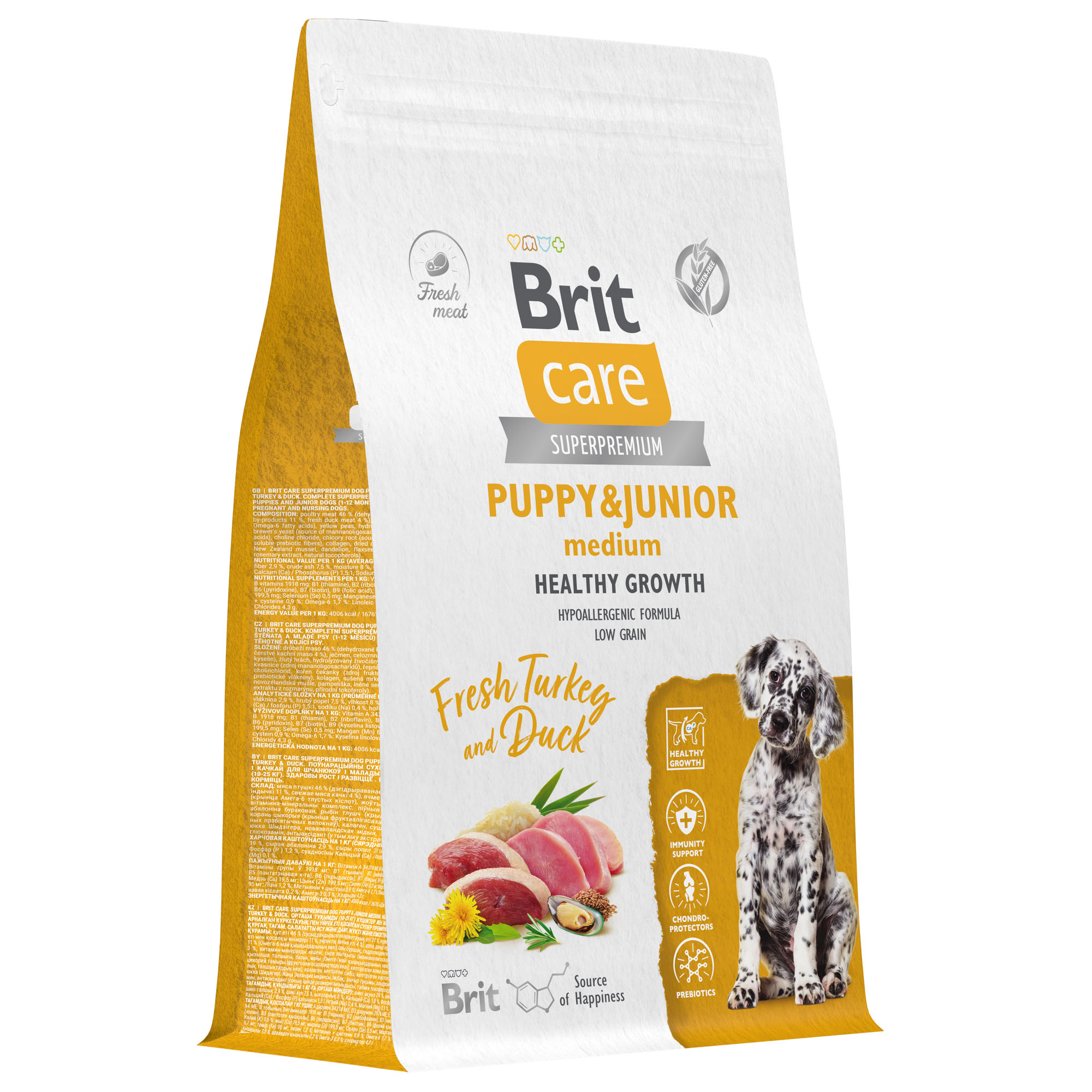 Brit Care Puppy&Junior Healthy Growth Индейка/Утка для щенков средних пород 3 кг