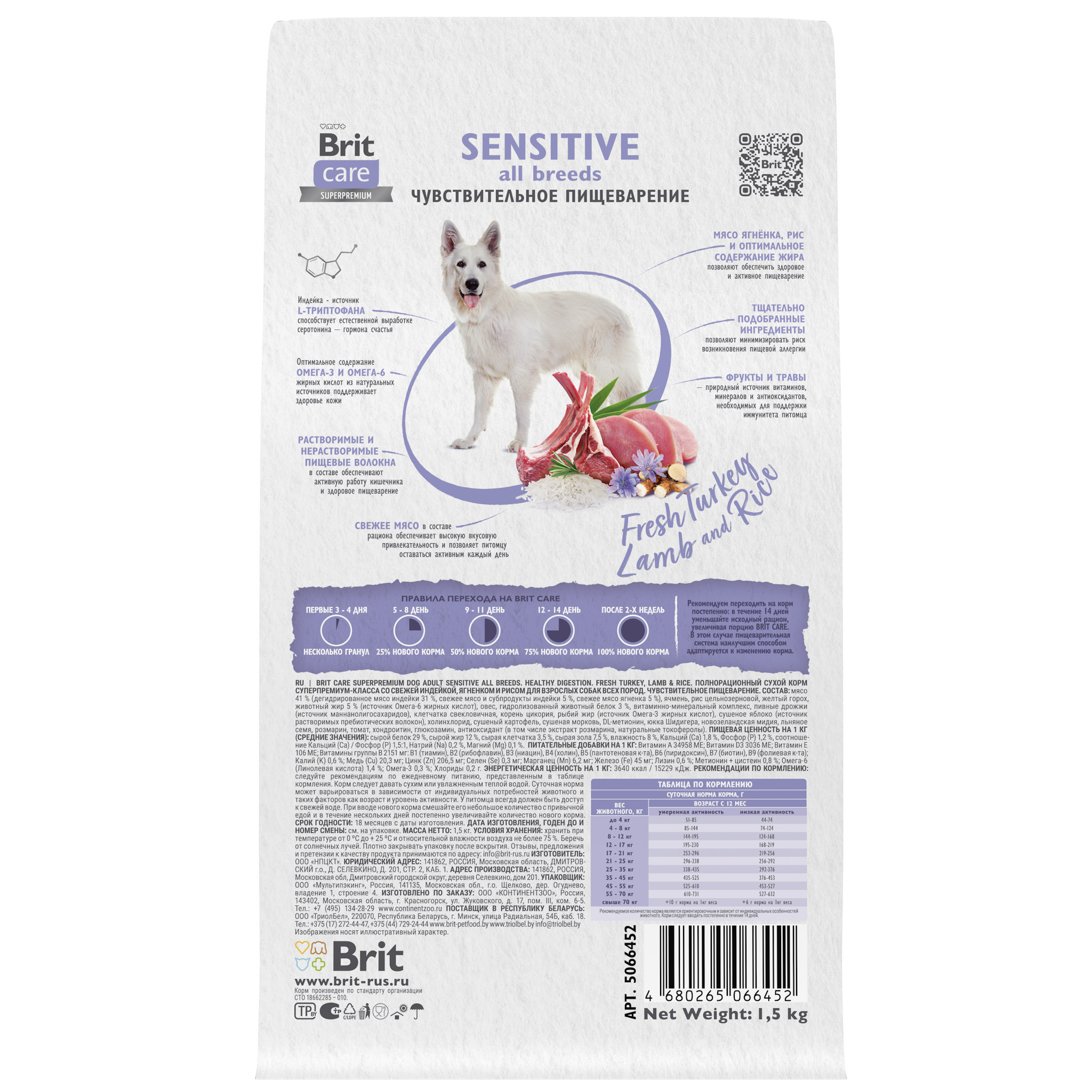 Brit Care Adult Sensitive Healthy Digestion Индейка/Ягненок для собак всех пород 1,5 кг
