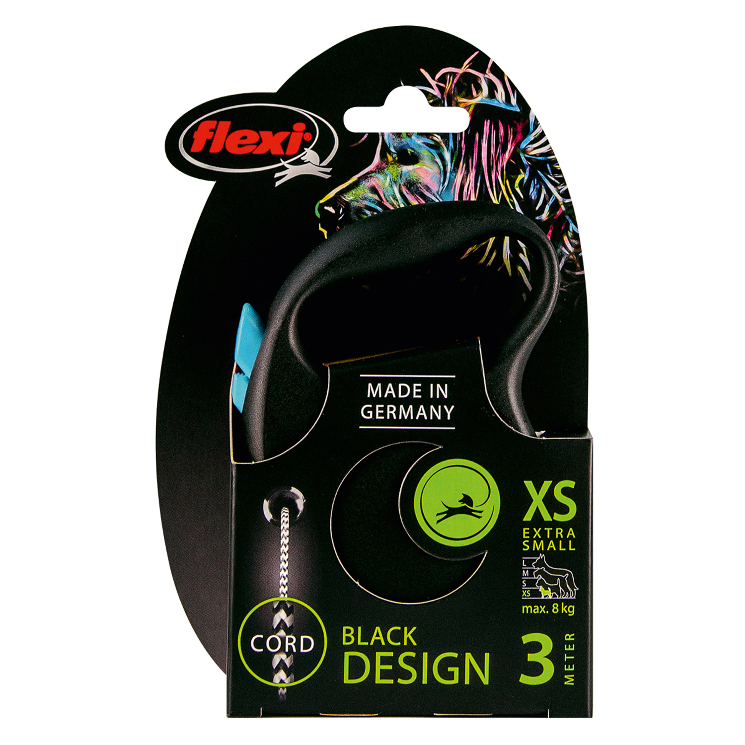 Поводок-Рулетка Flexi Black Design XS Черный/Голубой (до 8 кг) трос 3 м д/соб