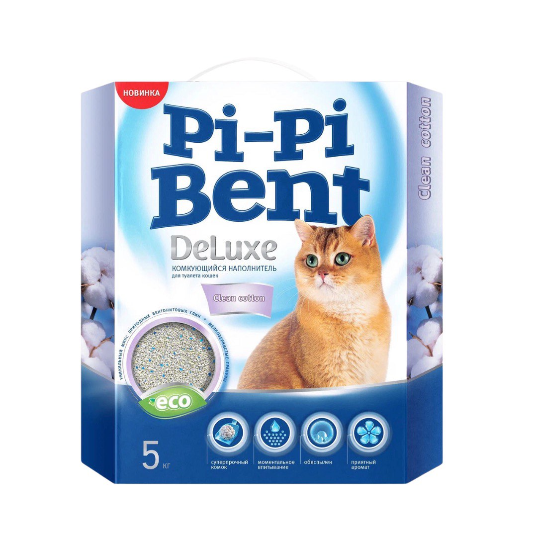 Наполнитель Pi Pi Bent deluxe clean cotton комкующийся д/кош 5 кг