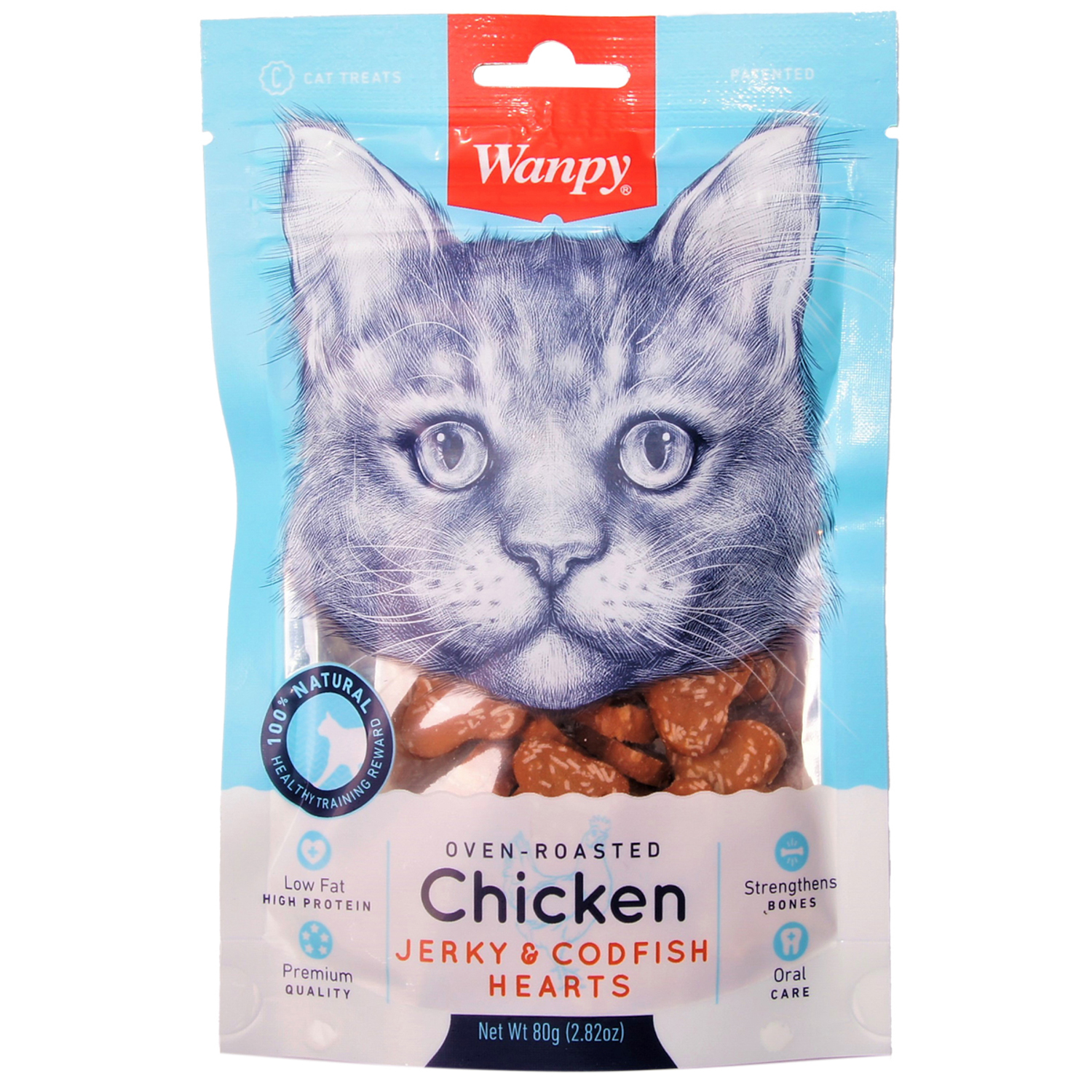 Лакомство Wanpy Cat Сердечки из курицы с треской 80 г д/кош