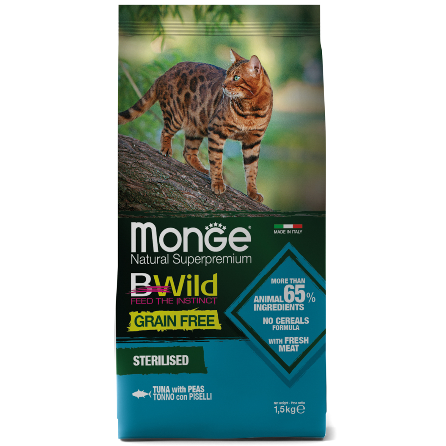 Monge BWild Cat Grain Free Sterilised Тунец/Горох д/кош 1,5 кг