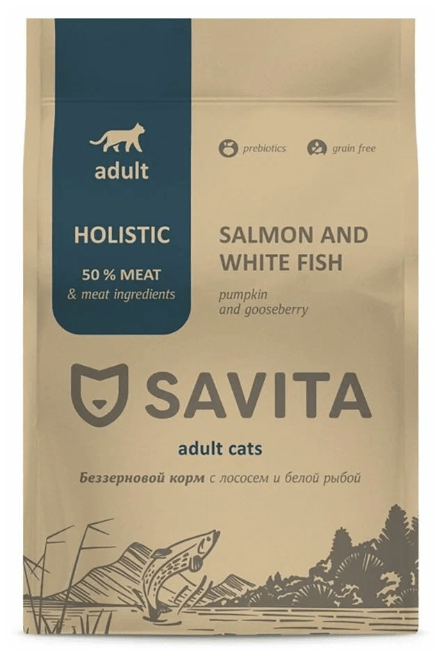 Savita Adult Лосось/Белая рыба для кошек 2 кг