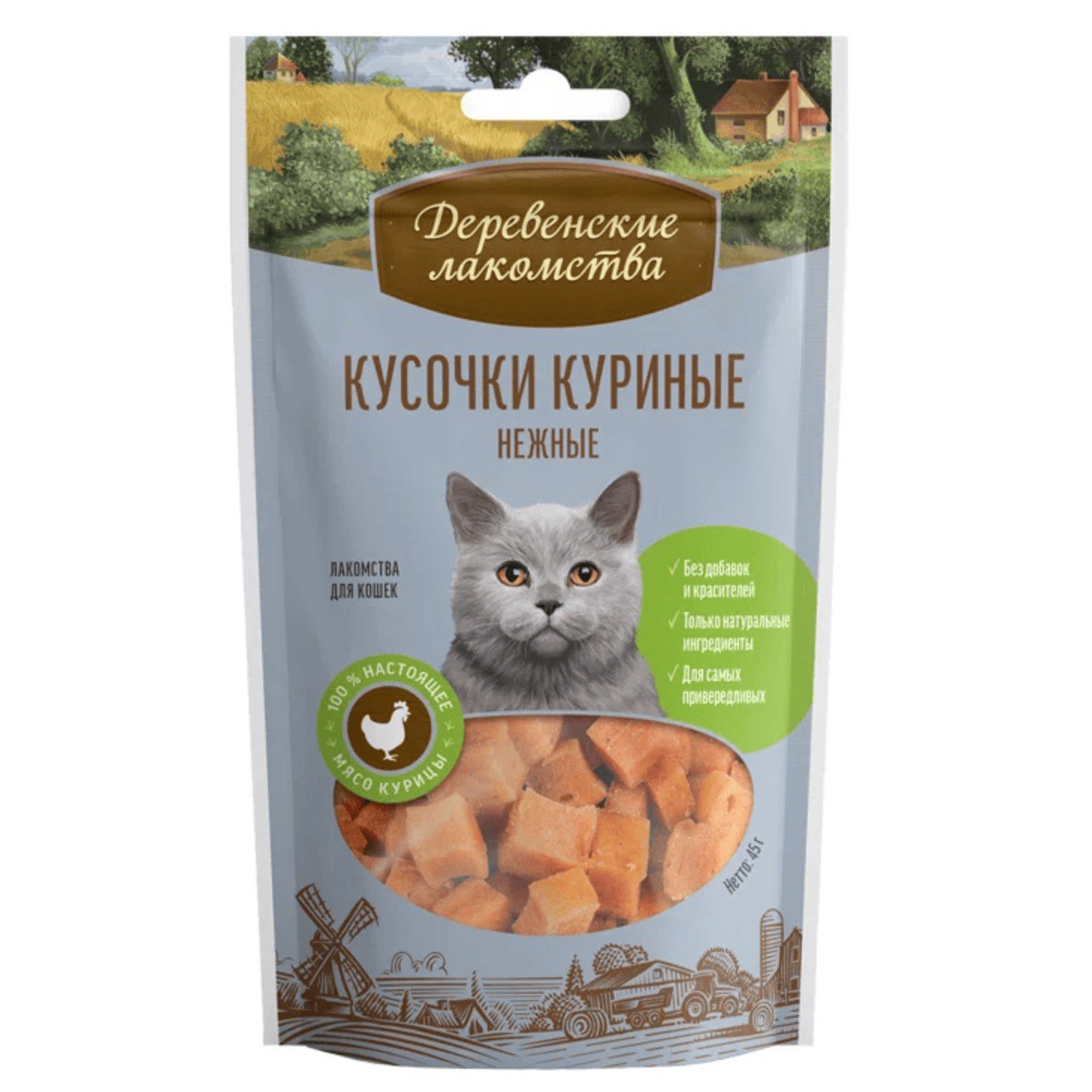 Деревенские лакомства Куриные кусочки нежные д/кош 45 г